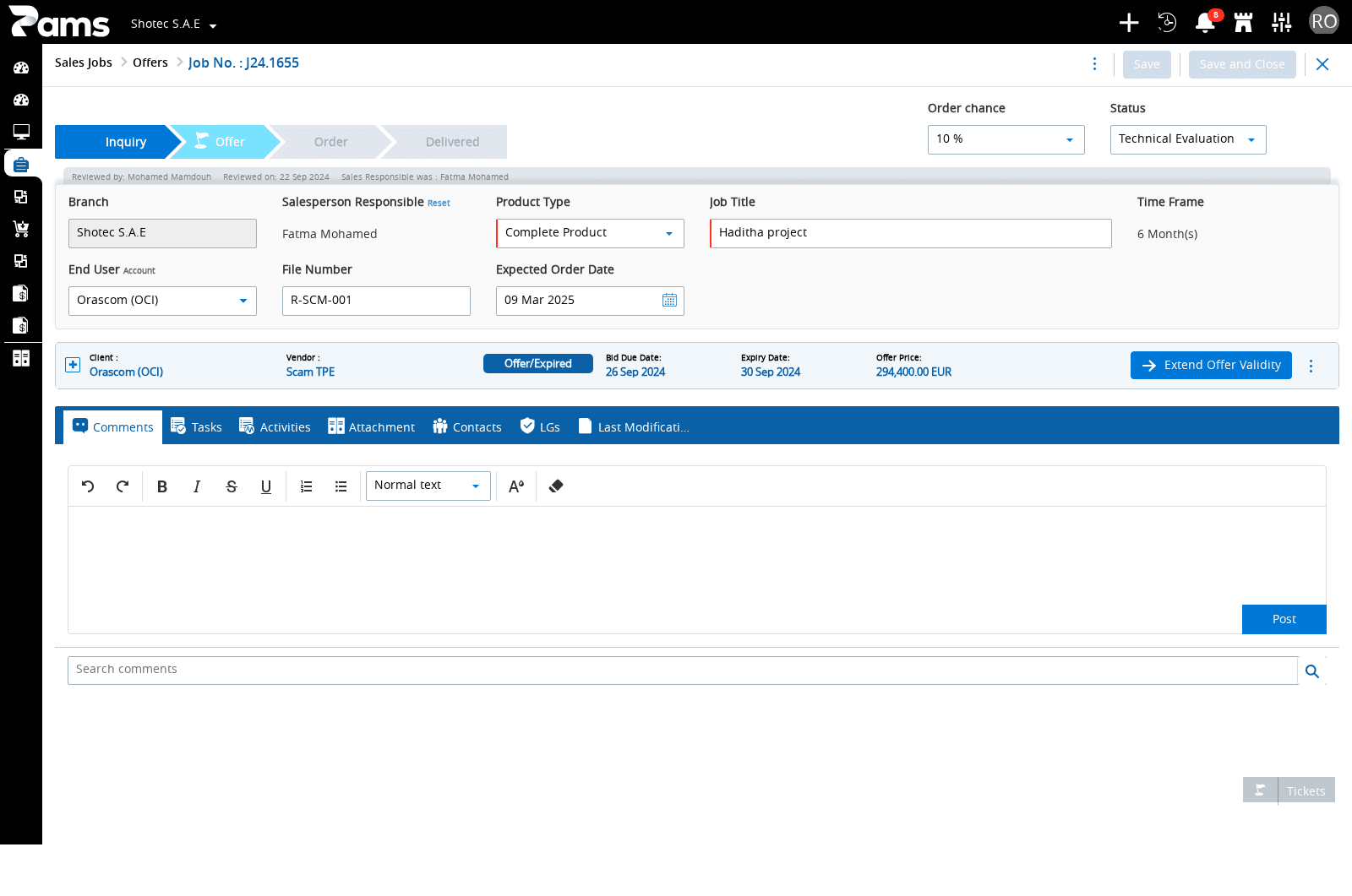 The saved record as it opens, with its summary panels and workspace controls.