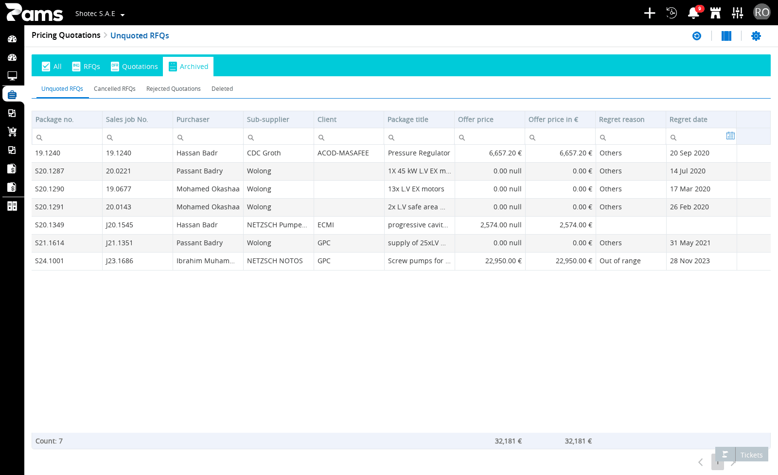 Select Archived to open the exception filters.