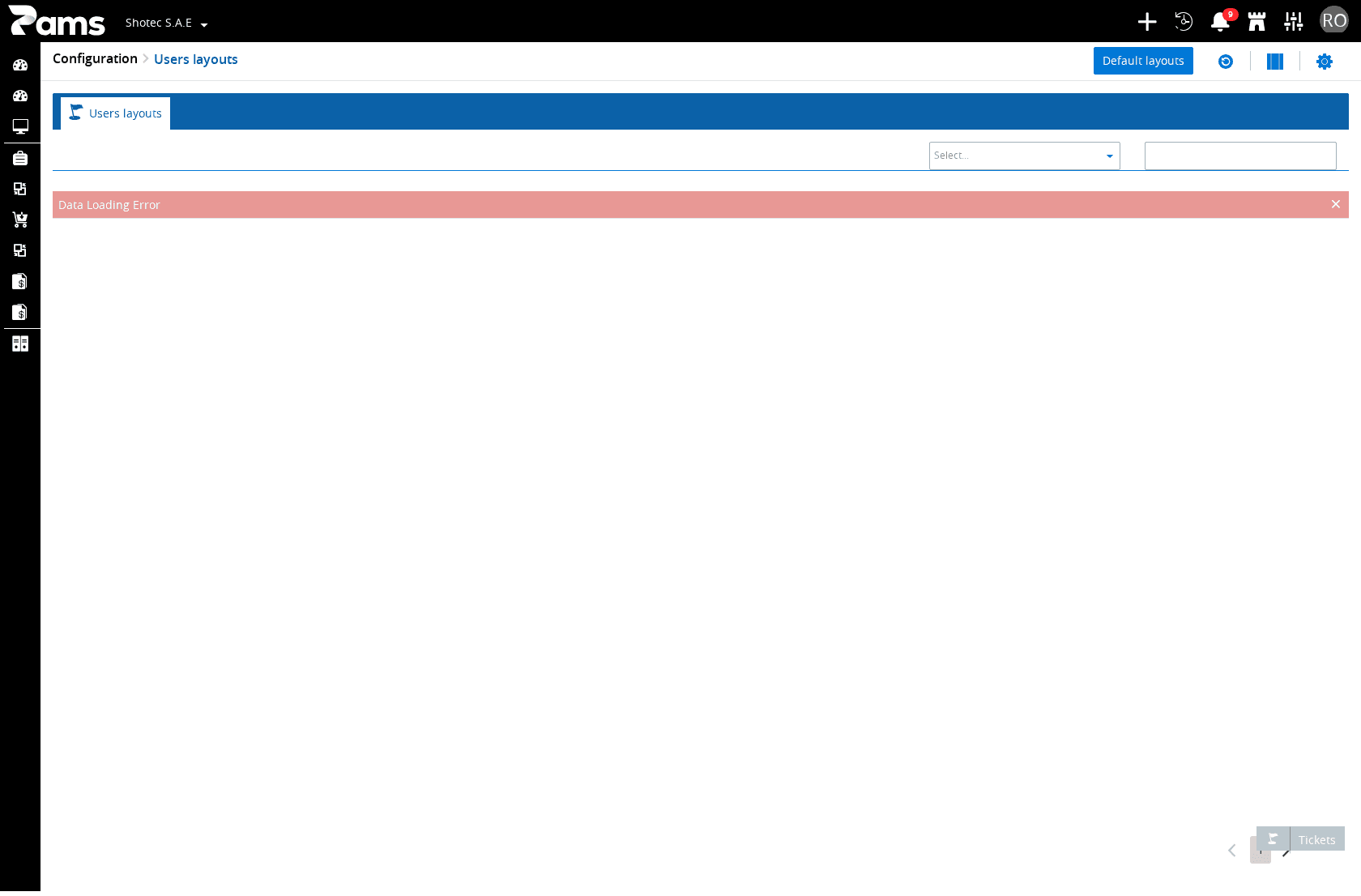 Locate the Users layouts tab, filter entry point, and list area.