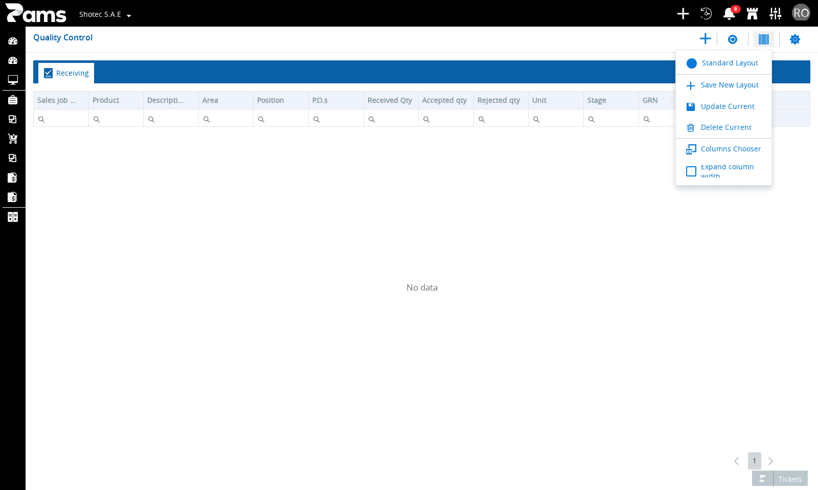 Check the layout controls opened from Table Layout.